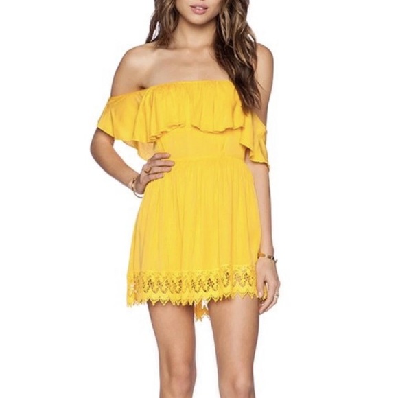 Lovers + Friends Dream Vacay Yellow Ruffle Lace Detail Dress - Picture 1 of 5